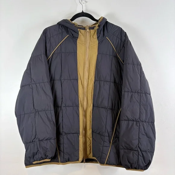 Free People Movement Parker Packable Puffer Coat Dark Navy & Brown Medium Hooded - Picture 1 of 13